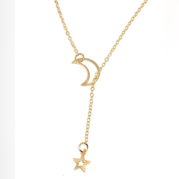 Crescent Moon and Star Hollow Open End Free Form Sautoir Dainty Gold Necklace - Picture 5 of 6